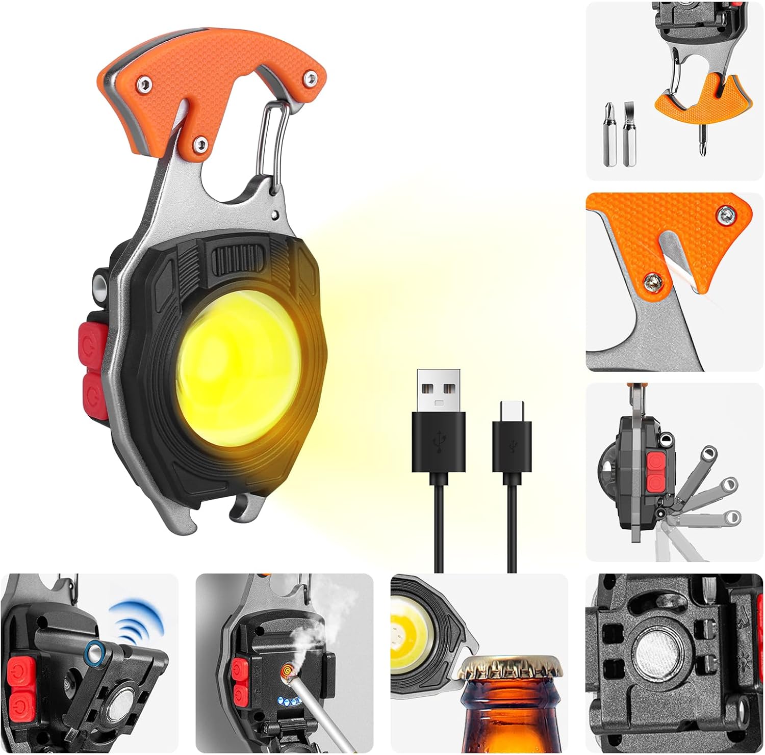 8in1 Multifunctional Keychain COB Light with Screwdriver and Lighter